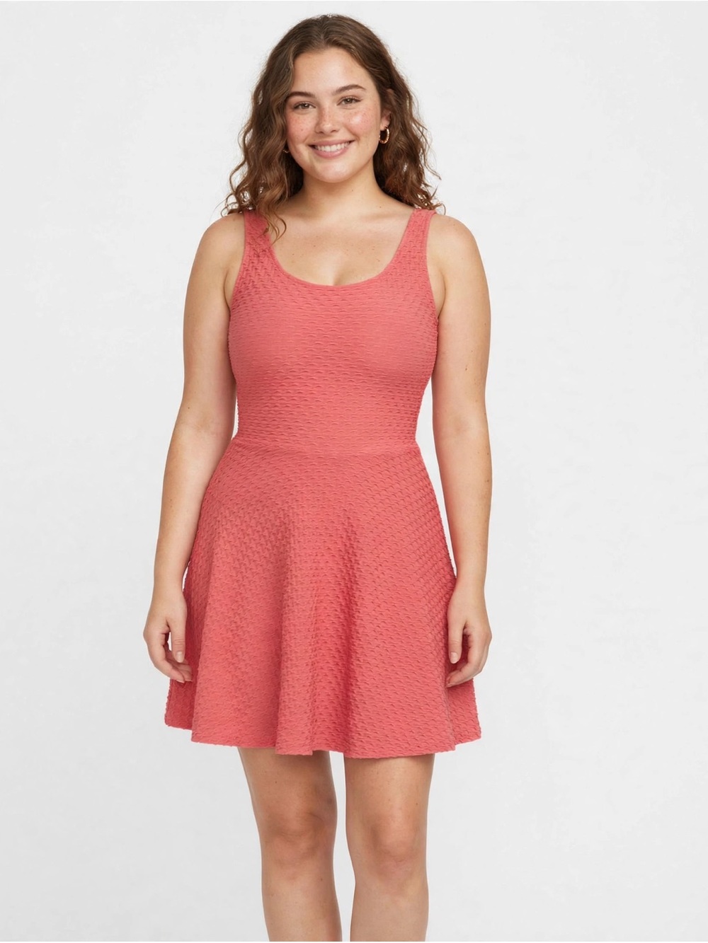 Forever 21 Coral Pink Textured Skater Dress Size Medium